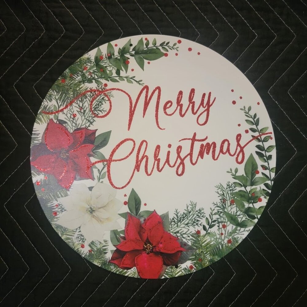 Merry Christmas Poinsettias Metal Sign